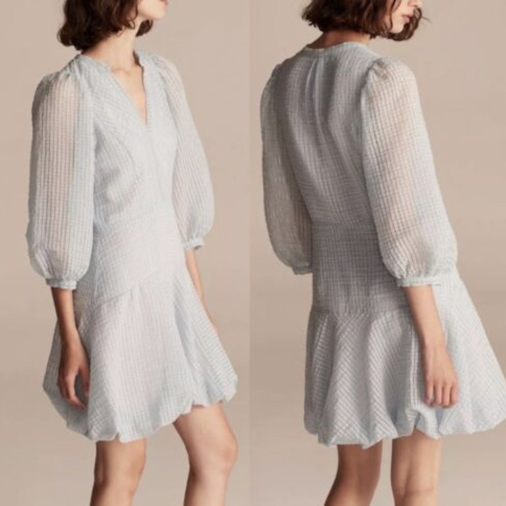 Rebecca Taylor Organdy Stripe Dress in Celeste